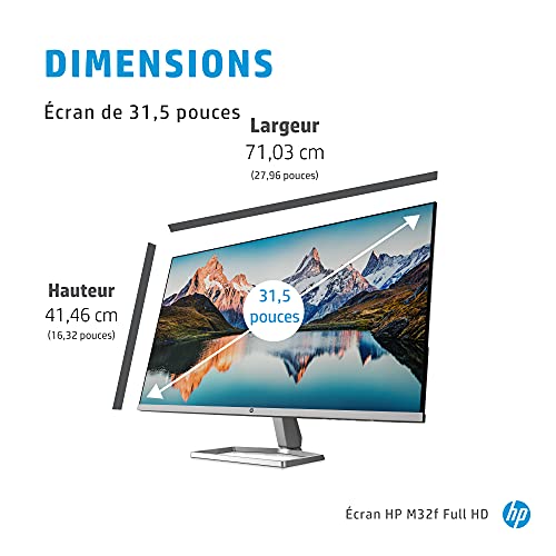 HP M32f Monitor – 31,5 Pulgadas, Pantalla Full HD IPS, 75 Hz, Tiempo de Respuesta de 7 ms, VGA, 2 x HDMI 1.4, AMD Freesync, Plateado/Negro.