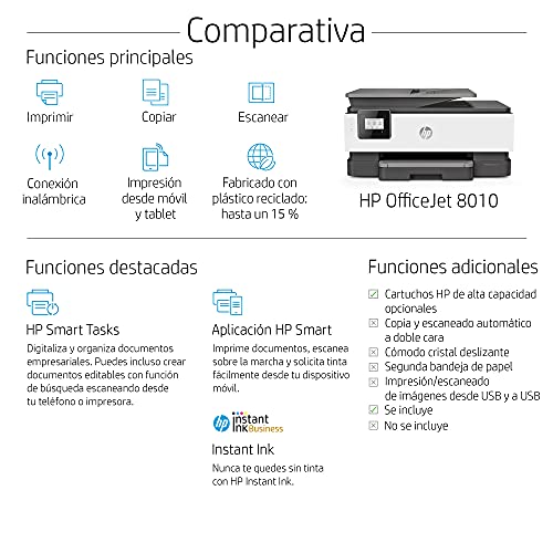 HP OfficeJet Pro 8012 1KR71B, Impresora Multifunción Tinta, Imprime, Escanea, Copia, Wi-Fi, HP Smart App, Apple AirPrint, Incluye 2 Meses del Servicio Instant Ink, Gris