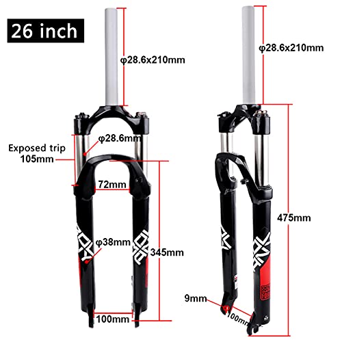 HSGAV Amortiguadores De Bicicleta Horquilla Delantera Horquillas De Suspensión MTB Súper Ligero Aleación De Aluminio 26/27,5/29" Bicicleta De Montaña Amortiguador,Black Red,26 Inches