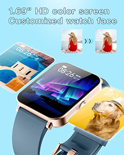 HUAKUA Smartwatch, 1.69 Pulgadas Reloj Inteligente Hombre Mujer con Pulsómetro, Monitor de Sueño y Caloría,Cronómetro, Podómetro, Pulsera Actividad para iOS Android