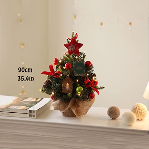 HUANHUI Árboles de Navidad Artificial 45 cm / 60 cm / 90 cm Mini árbol de Navidad Árbol de Navidad pequeño árbol de Navidad con Luces y Adornos for Navidad Decoracion Navideña (Color : 90cm/35.5in)
