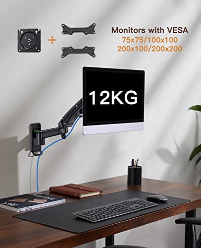 HUANUO Soporte de pared para monitor LCD LED de 24 a 35 pulgadas, soporte de pared para TV con brazo de resorte de gas ajustable de movimiento completo, VESA 75/100/200 mm, capacidad de carga 3-12 kg