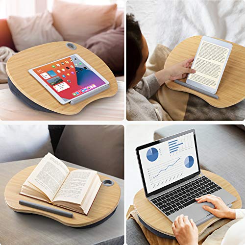 HUANUO Soportes para Portátiles con Cojín en Cama y Sofá, Estante de Libros/Almohada/Mesa de Rodilla con Orificio de Cable y Tira Antideslizante, Apto a Laptop hasta 15,6”