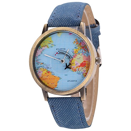 HuntGold Reloj de pulsera electrónico para hombre, diseño de mapa del mundo, color azul