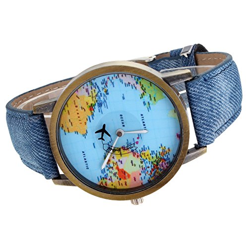 HuntGold Reloj de pulsera electrónico para hombre, diseño de mapa del mundo, color azul