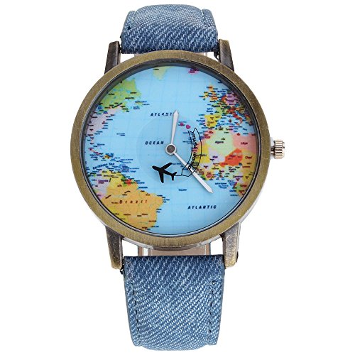 HuntGold Reloj de pulsera electrónico para hombre, diseño de mapa del mundo, color azul