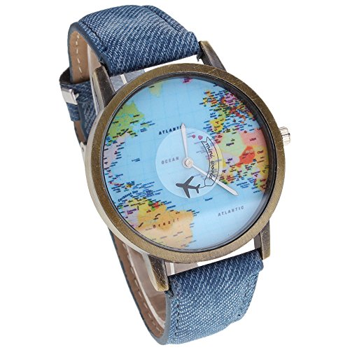 HuntGold Reloj de pulsera electrónico para hombre, diseño de mapa del mundo, color azul