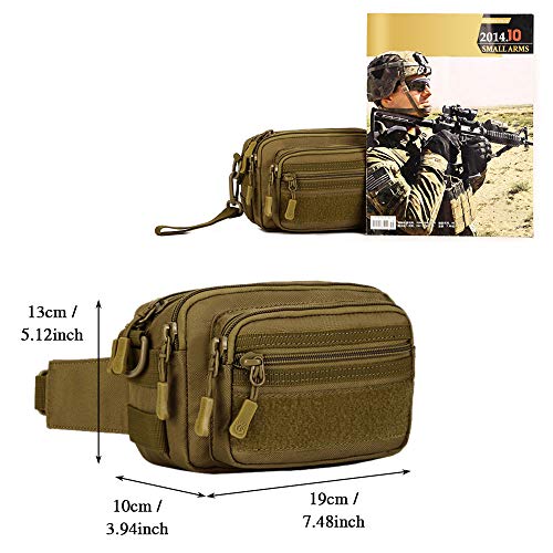 HUNTVP Bolsa de Riñonera Molle Mochila de Bandolera 3 Vías de Llevar Estilo Militar Táctical Bolsa de Múltiple Función Impermeable para Aire Libre Correr Senderismo Ciclismo Camping, Marrón