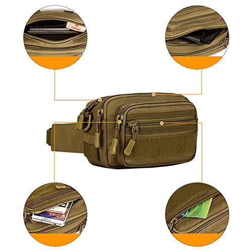 HUNTVP Bolsa de Riñonera Molle Mochila de Bandolera 3 Vías de Llevar Estilo Militar Táctical Bolsa de Múltiple Función Impermeable para Aire Libre Correr Senderismo Ciclismo Camping, Marrón