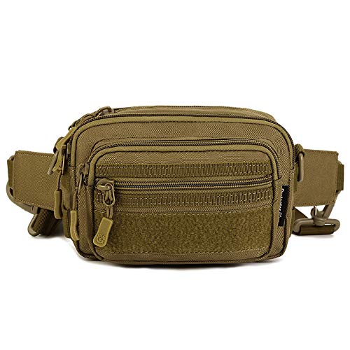 HUNTVP Bolsa de Riñonera Molle Mochila de Bandolera 3 Vías de Llevar Estilo Militar Táctical Bolsa de Múltiple Función Impermeable para Aire Libre Correr Senderismo Ciclismo Camping, Marrón