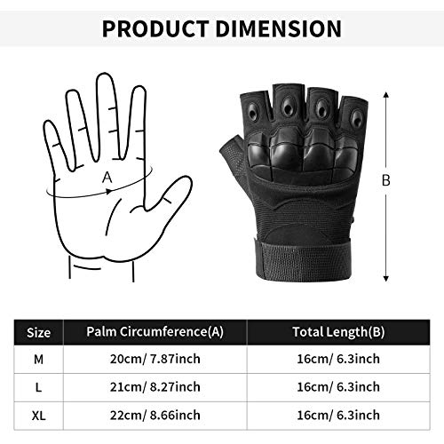 HUNTVP Militar Guantes Tactico Guantes de Moto Hombre Guantes de Bicicleta para Deportes al Aire Libre Ciclismo Acampada Escalada, Medio Dedo - Negro L