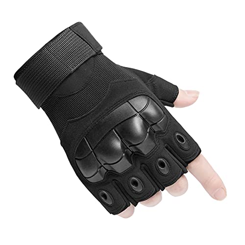 HUNTVP Militar Guantes Tactico Guantes de Moto Hombre Guantes de Bicicleta para Deportes al Aire Libre Ciclismo Acampada Escalada, Medio Dedo - Negro L