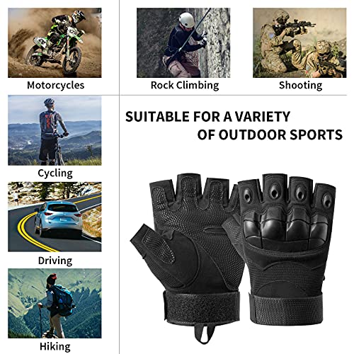 HUNTVP Militar Guantes Tactico Guantes de Moto Hombre Guantes de Bicicleta para Deportes al Aire Libre Ciclismo Acampada Escalada, Medio Dedo - Negro L