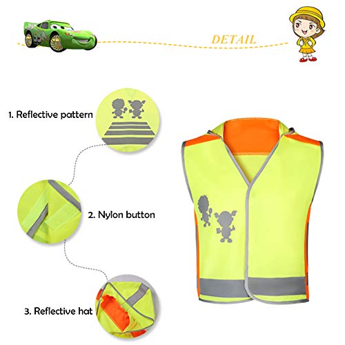 HYCOPROT Chaleco reflectante Niños Hi Vis Viz Niños Chaleco Bebé Alta visibilidad Seguridad Tráfico Tráfico Noche Estudiantes Abrigo Ropa Chaqueta con capucha Niño Niños Niñas (M, Amarillo)