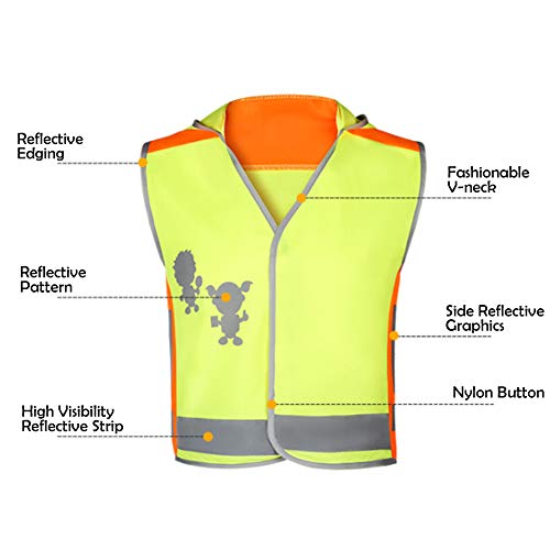 HYCOPROT Chaleco reflectante Niños Hi Vis Viz Niños Chaleco Bebé Alta visibilidad Seguridad Tráfico Tráfico Noche Estudiantes Abrigo Ropa Chaqueta con capucha Niño Niños Niñas (M, Amarillo)