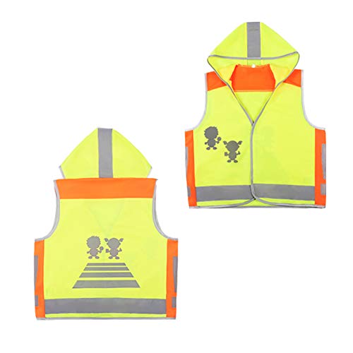 HYCOPROT Chaleco reflectante Niños Hi Vis Viz Niños Chaleco Bebé Alta visibilidad Seguridad Tráfico Tráfico Noche Estudiantes Abrigo Ropa Chaqueta con capucha Niño Niños Niñas (M, Amarillo)