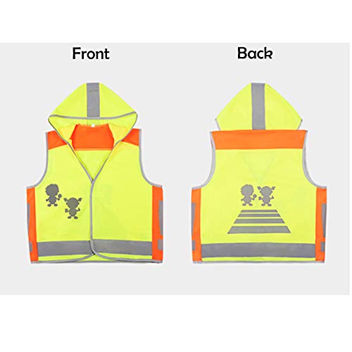 HYCOPROT Chaleco reflectante Niños Hi Vis Viz Niños Chaleco Bebé Alta visibilidad Seguridad Tráfico Tráfico Noche Estudiantes Abrigo Ropa Chaqueta con capucha Niño Niños Niñas (M, Amarillo)