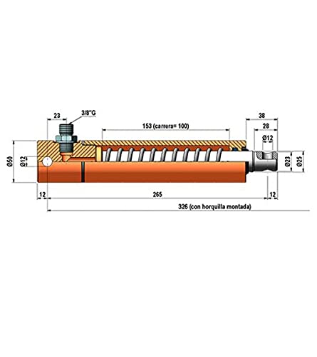 Hydromot - Cilindro de freno. Cilindro hidráulico de efecto sencillo, con muelle de retracción para remolques y 100 mm de elevación. Conexión: G 3/8".