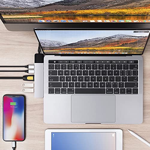 HYPER Drive Hub USB C, Adaptador del Cubo Doble Tipo C para Macbook Pro, 6 en 2 Multi-Puerto Thunderbolt USB-Dongle w Gigabit Ethernet, 100W de 40 GB/S C-USB, 5 GB/S-Type C 60W PD, 4K Hdmi