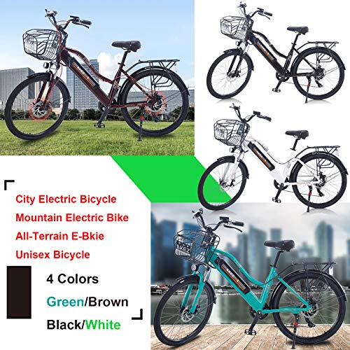 Hyuhome Bicicleta eléctrica para mujer adulto, 26" 36V 10A 250W E-bike, batería de iones de litio extraíble, bicicleta de montaña, bicicleta eléctrica para exteriores, trabajo (marrón)