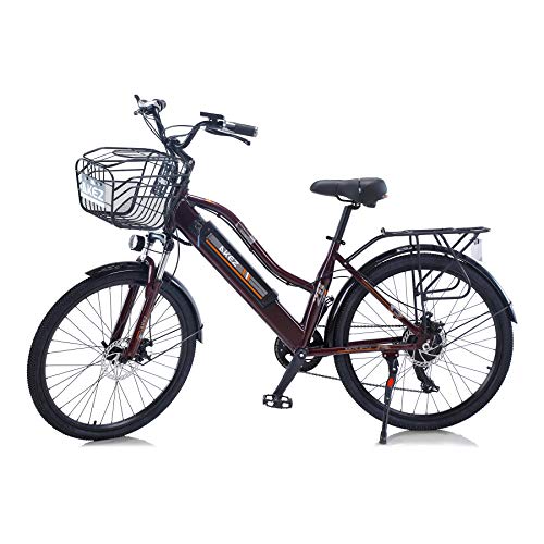 Hyuhome Bicicleta eléctrica para mujer adulto, 26" 36V 10A 250W E-bike, batería de iones de litio extraíble, bicicleta de montaña, bicicleta eléctrica para exteriores, trabajo (marrón)