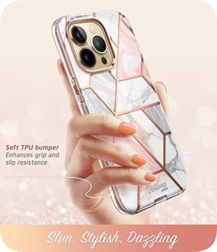 i-Blason Funda iPhone 13 Pro MAX 6.7 Pulgada [Cosmo] 360 Grados Carcasa Completo Transparente Parachoques Case con Protector de Pantalla Integrado Funda con Mica Mármol - Rosado