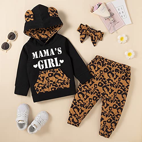 I3CKIZCE Conjunto de 3 piezas para bebé, niña, con estampado de leopardo, body de aviador largo, mono + pantalones + turbante para 0-24 meses, leopardo, 70 cm