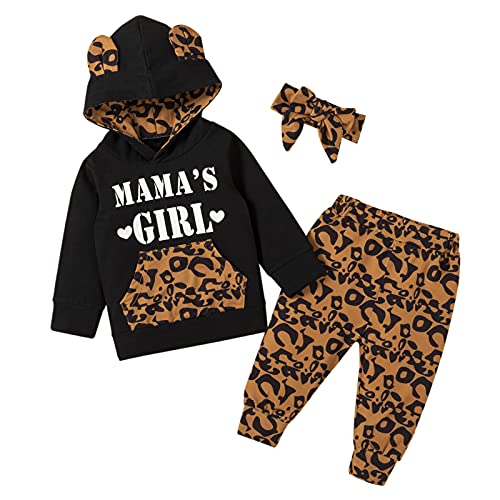 I3CKIZCE Conjunto de 3 piezas para bebé, niña, con estampado de leopardo, body de aviador largo, mono + pantalones + turbante para 0-24 meses, leopardo, 70 cm