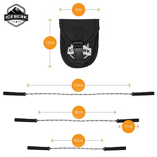 Iceberk Sierra de Bolsillo – Sierra de cadena de mano hecho de acero al carbono de alta calidad para cortar ramas y pequeños árboles (90 cm)