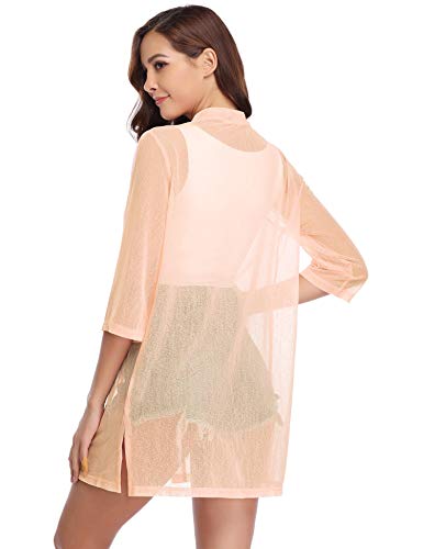 iClosam Cárdigan Mujer Largo Manga de 3/4 Transparente Elegante Rebeca Mujers Punto Chaqueta Bolero Chal Pareo Playa Women Verano