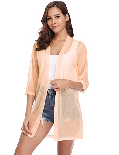 iClosam Cárdigan Mujer Largo Manga de 3/4 Transparente Elegante Rebeca Mujers Punto Chaqueta Bolero Chal Pareo Playa Women Verano