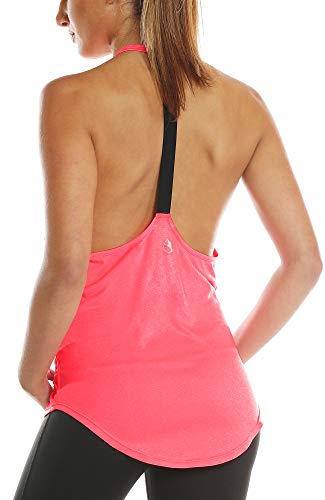 icyzone Camiseta Deportiva sin Mangas Diseño de T-Back para Mujer (S, Rosa Fuerte)