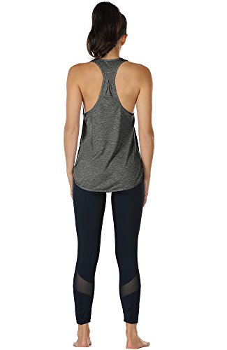 icyzone Camiseta sin Mangas de Fitness para Mujer Racerback Chaleco Deportivo, Pack de 2 (S, Carboncillo/Rosado)