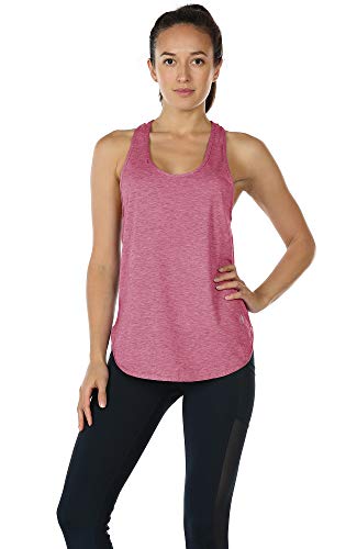 icyzone Camiseta sin Mangas de Fitness para Mujer Racerback Chaleco Deportivo, Pack de 2 (S, Carboncillo/Rosado)