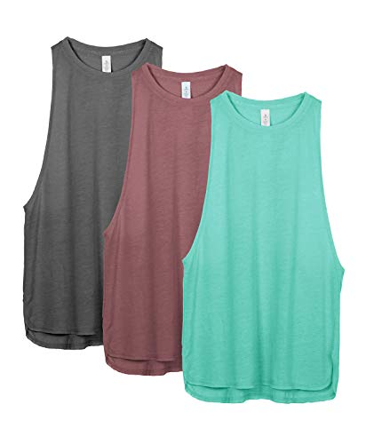 icyzone Sueltas y Ocio Camiseta de Fitness Deportiva de Tirantes para Mujer, Pack de 3 (S, Carboncillo/Borgoña/Menta)