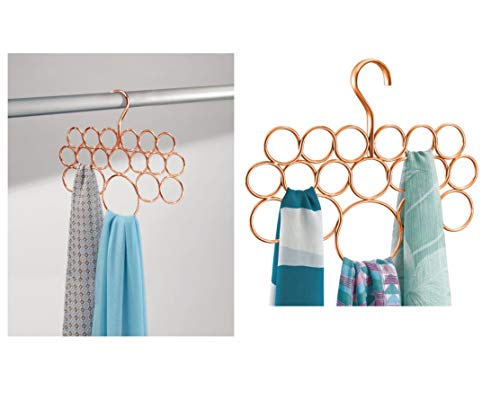 iDesign Perchas ahorra espacio, organizador de pañuelos de metal pequeño con 18 anillos, colgador de accesorios para chales, pañuelos, corbatas o cinturones, color cobre