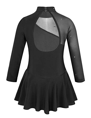 IEFIEL Vestido Manga Larga de Patinaje Artistico para Niña Vestido Lentejuela de Gimnasia Ritmica Vestido Princesa de Danza Ballet Niña 4-14 años A Negro 8 años