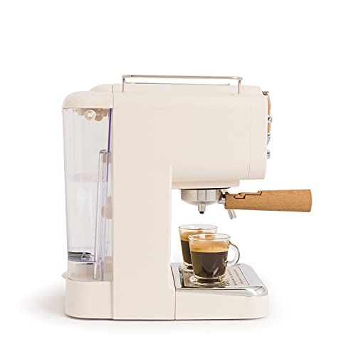 IKOHS THERA Retro - Cafetera Express para Espresso y Cappucino, 1100W, 15 Bares, Vaporizador Orientable, capacidad 1.25l, Café Molido y Monodosis, Con Doble Salida (Amarillo Mate)