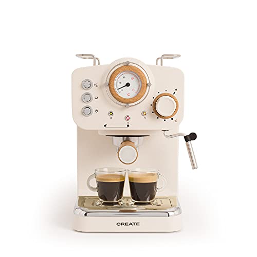 IKOHS THERA Retro - Cafetera Express para Espresso y Cappucino, 1100W, 15 Bares, Vaporizador Orientable, capacidad 1.25l, Café Molido y Monodosis, Con Doble Salida (Amarillo Mate)