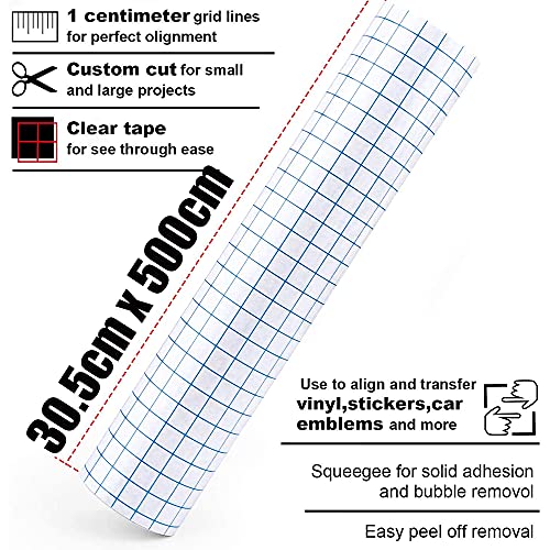 ImnBest Lámina de transferencia para vinilo – 30,5 cm x 500 cm (12 pulgadas x 16,4 pies) con rejilla de alineación transparente – Cinta de transferencia para Silhouette Cricut, Cameo vinilo cinta