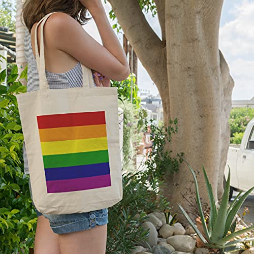 Imprenta2 - Bolsa de Tela Rainbow LGTBQI+ - Tote Bag - Color Beige - 37 x 40,5 cm - Asas de 70 cm - Impresión Directa a Prenda (DTG)