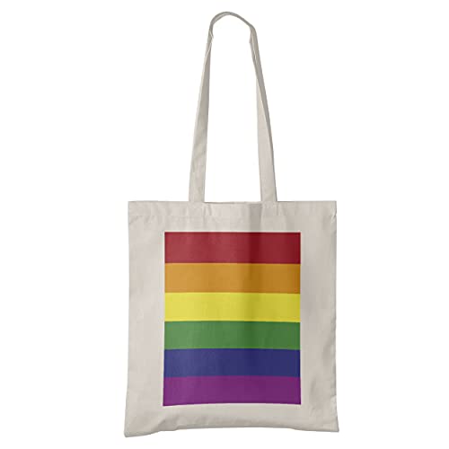 Imprenta2 - Bolsa de Tela Rainbow LGTBQI+ - Tote Bag - Color Beige - 37 x 40,5 cm - Asas de 70 cm - Impresión Directa a Prenda (DTG)