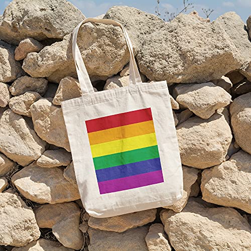 Imprenta2 - Bolsa de Tela Rainbow LGTBQI+ - Tote Bag - Color Beige - 37 x 40,5 cm - Asas de 70 cm - Impresión Directa a Prenda (DTG)