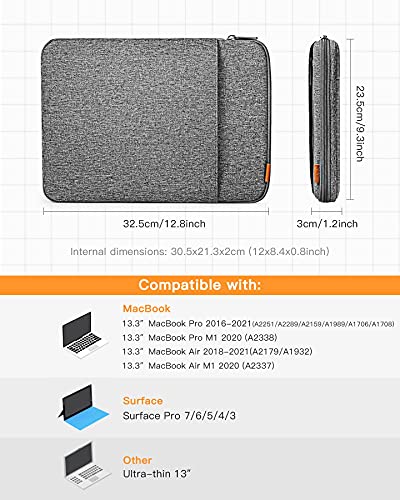 Inateck 360° Protección Funda Compatible con 13 MacBook Air 2020M1-2018,13 MacBook Pro 2020M1-2016, Surface Pro 8/7/X/6/5/4/3, XPS 13, Protección Anti Golpes, Funda Bolsa Blanda Portátil Protectora