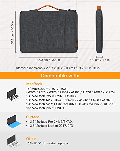 Inateck 360° Protección Funda Maletín Compatible con 13 MacBook Air 2020M1-2012, 13 MacBook Pro 2020M1-2012, 14 MacBook Pro 2021, 12.3 Surface Pro 8/X/7/6/5/4/3, 13.5 Surface Laptop/13.5 Surface Book