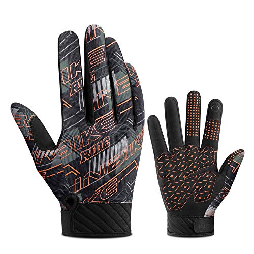 INBIKE Guantes Bicicleta Montaña Largos MTB Deportivos Ciclismo Hombre Adulto Carretera Trekking Táctil Bici Invierno Verano Trabajo Telefono Móvil Naranja XL