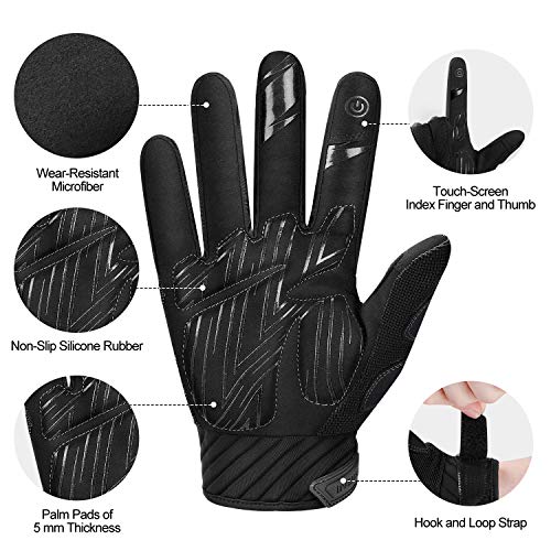 INBIKE Guantes Ciclismo Hombre Largo Guantes Bicicleta Carretera Pantalla Táctil Acolchado Antideslizante, Unisex Adulto(Negro-M)