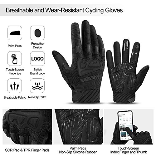 INBIKE Guantes Ciclismo Hombre Largo Guantes Bicicleta Carretera Pantalla Táctil Acolchado Antideslizante, Unisex Adulto(Negro-M)