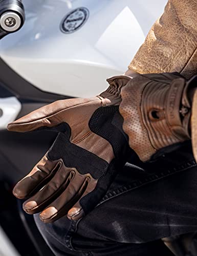 INBIKE Guantes Moto De Piel Cuero 100% con Buen Agarre Y Ventilación, Guantes Motocicleta Vintage con Protecciones Profesional En Los Nudillos(IM805-Marrón,M)