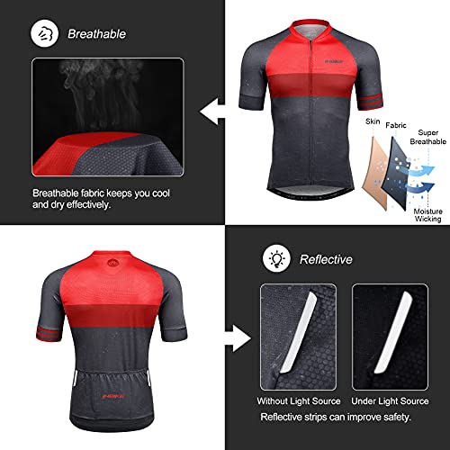 INBIKE Maillot Ciclismo Hombre Bicicleta Ropa Verano Bici Ciclista Camiseta Manga Corta Sin Mangas Mallot Bici MTB Transpirable (Rojo, XL)